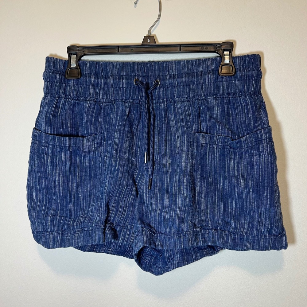 Athleta Cabo Linen Textured Striped Shorts Blue Pinstripe Women's 4
